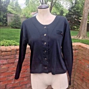 Vintage Boxy Cropped Jersey Button Front Cardigan Top-Black